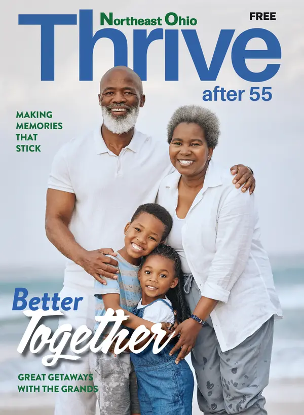 ThriveGrandparents thrive magazine cover of grandparents with their grandchildren on the beach